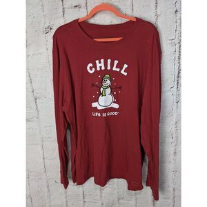 Life is Good Women’s XXL‎ Red Crusher Long Sleeve T- Shirt Chill Snowman Cotton